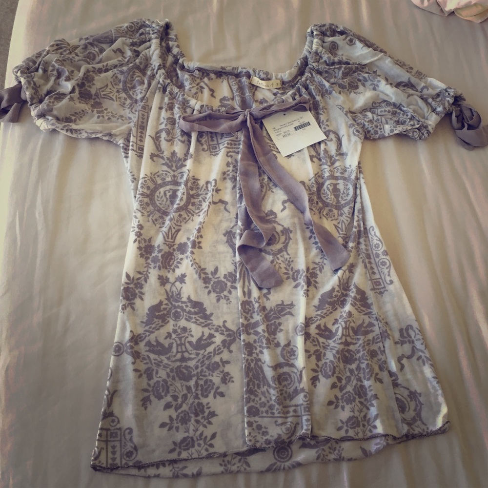 Testament Heather Grey Tie-Neck Blouse Tee Top - Small
